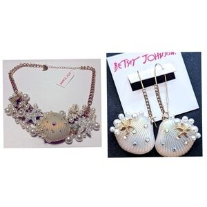 BETSEY JOHNSON SET Iridescent Shell Dangle Earrings & Matching Necklace NEW NWT